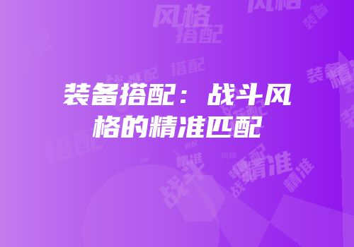 装备搭配：战斗风格的精准匹配