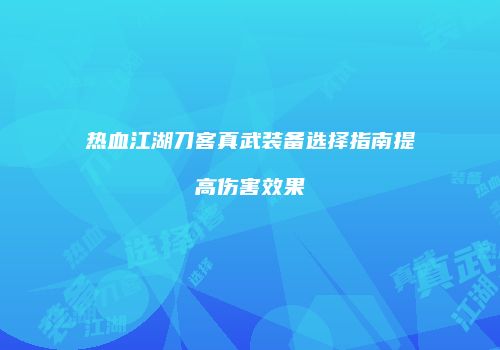 热血江湖刀客真武装备选择指南提高伤害效果