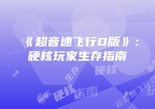 《超音速飞行D版》：硬核玩家生存指南