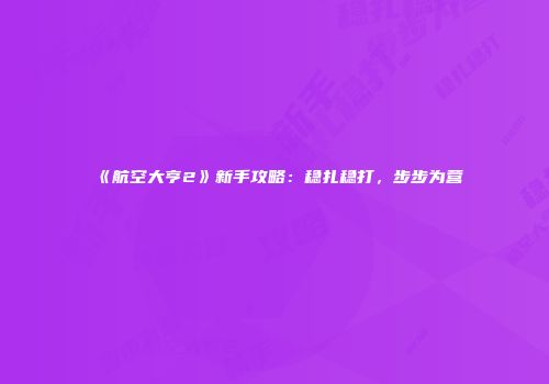 《航空大亨2》新手攻略：稳扎稳打，步步为营