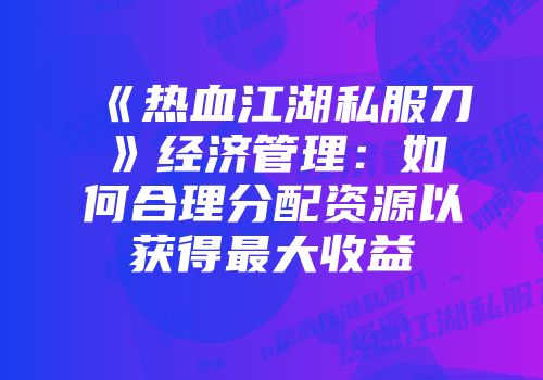 《热血江湖私服刀》经济管理：如何合理分配资源以获得最大收益