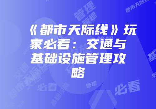 《都市天际线》玩家必看：交通与基础设施管理攻略