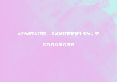 武将培养全攻略：《武耀攻城掠地手游版》中如何有效培养武将