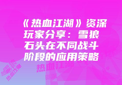 《热血江湖》资深玩家分享：雪狼石头在不同战斗阶段的应用策略