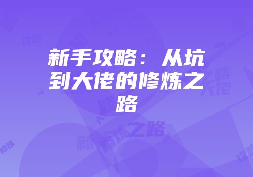 新手攻略：从坑到大佬的修炼之路