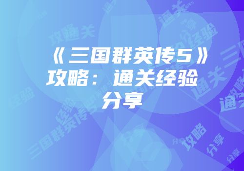 《三国群英传5》攻略：通关经验分享