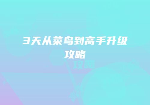 3天从菜鸟到高手升级攻略