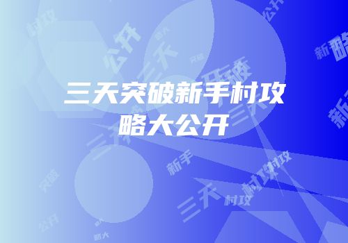 三天突破新手村攻略大公开
