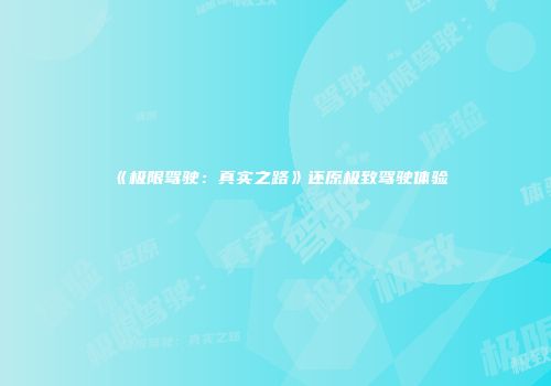 《极限驾驶：真实之路》还原极致驾驶体验