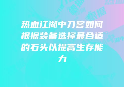 热血江湖中刀客如何根据装备选择最合适的石头以提高生存能力