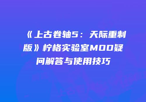 《上古卷轴5：天际重制版》柠格实验室MOD疑问解答与使用技巧