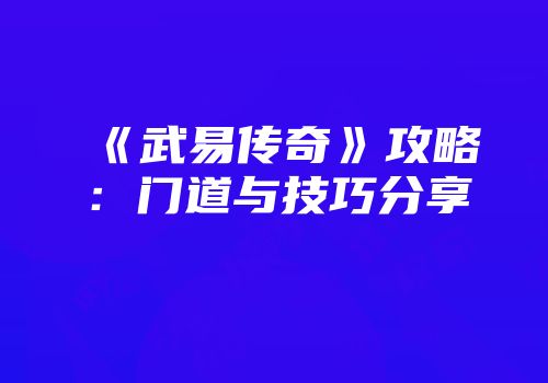 《武易传奇》攻略：门道与技巧分享