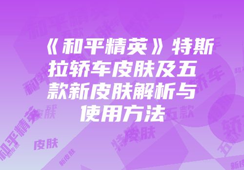 《和平精英》特斯拉轿车皮肤及五款新皮肤解析与使用方法