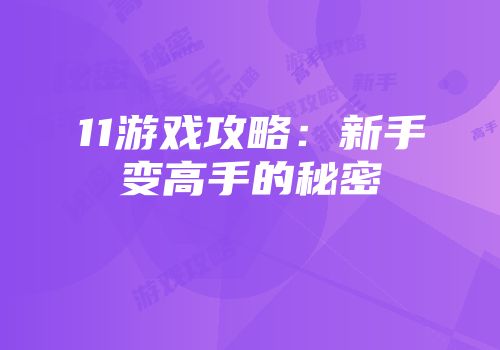 11游戏攻略：新手变高手的秘密