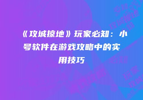 《攻城掠地》玩家必知：小号软件在游戏攻略中的实用技巧