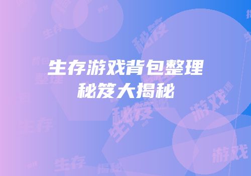 生存游戏背包整理秘笈大揭秘