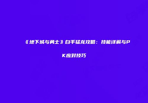 《地下城与勇士》白手猛龙攻略：技能详解与PK应对技巧