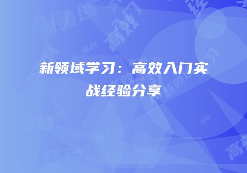 新领域学习：高效入门实战经验分享