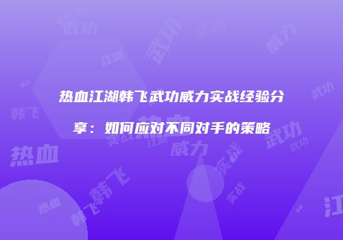 热血江湖韩飞武功威力实战经验分享：如何应对不同对手的策略