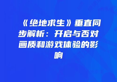 《绝地求生》垂直同步解析：开启与否对画质和游戏体验的影响