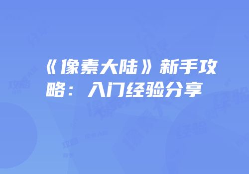 《像素大陆》新手攻略：入门经验分享