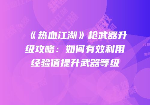 《热血江湖》枪武器升级攻略：如何有效利用经验值提升武器等级