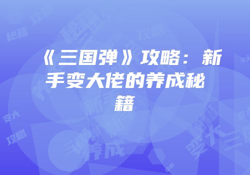 《三国弹》攻略：新手变大佬的养成秘籍