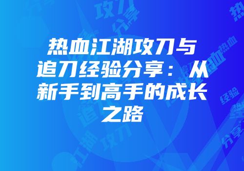 热血江湖攻刀与追刀经验分享：从新手到高手的成长之路