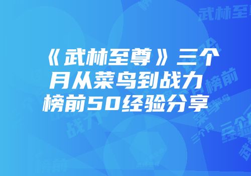 《武林至尊》三个月从菜鸟到战力榜前50经验分享