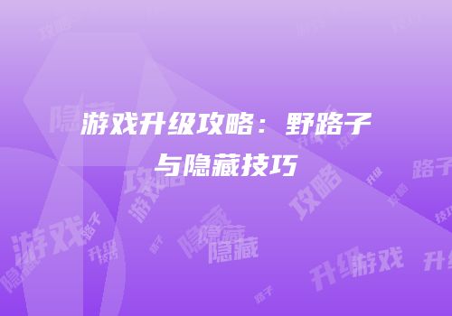 游戏升级攻略：野路子与隐藏技巧