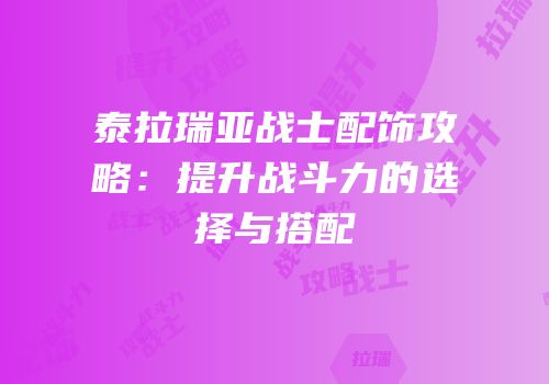泰拉瑞亚战士配饰攻略：提升战斗力的选择与搭配