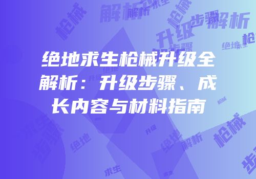 绝地求生枪械升级全解析：升级步骤、成长内容与材料指南