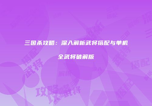 三国杀攻略：深入解析武将搭配与单机全武将破解版