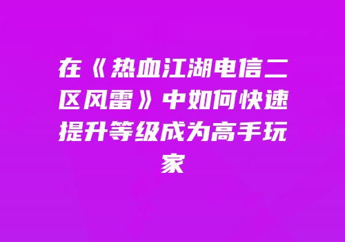 在《热血江湖电信二区风雷》中如何快速提升等级成为高手玩家