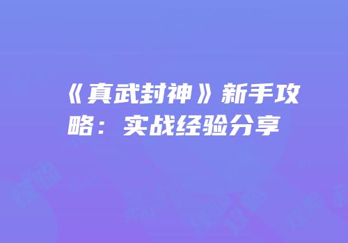 《真武封神》新手攻略：实战经验分享