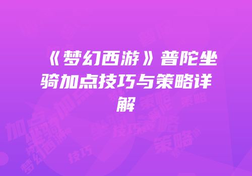 《梦幻西游》普陀坐骑加点技巧与策略详解