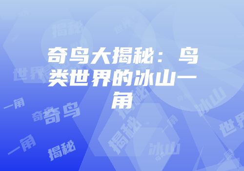 奇鸟大揭秘：鸟类世界的冰山一角