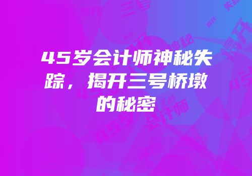 45岁会计师神秘失踪,揭开三号桥墩的秘密