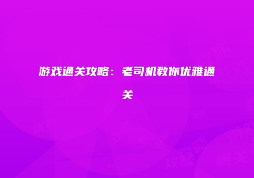 游戏通关攻略：老司机教你优雅通关
