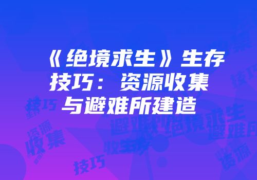 《绝境求生》生存技巧：资源收集与避难所建造