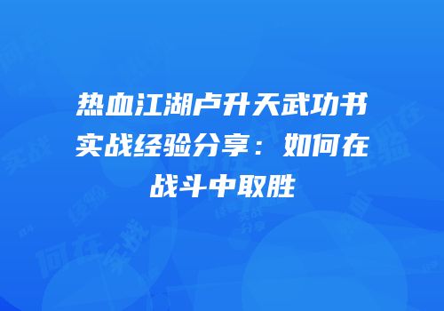 热血江湖卢升天武功书实战经验分享：如何在战斗中取胜