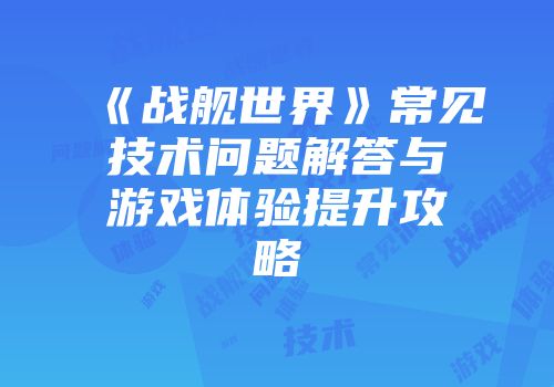 《战舰世界》常见技术问题解答与游戏体验提升攻略