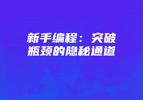 新手编程：突破瓶颈的隐秘通道