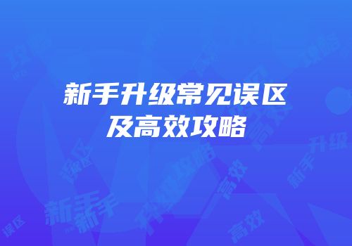 新手升级常见误区及高效攻略
