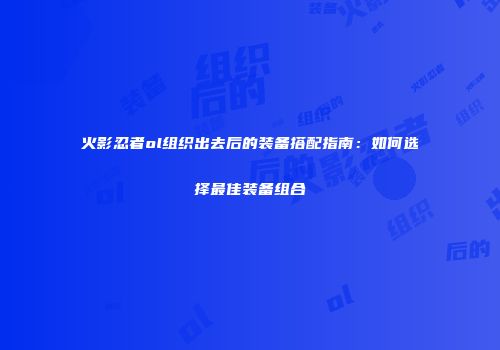 火影忍者ol组织出去后的装备搭配指南：如何选择最佳装备组合
