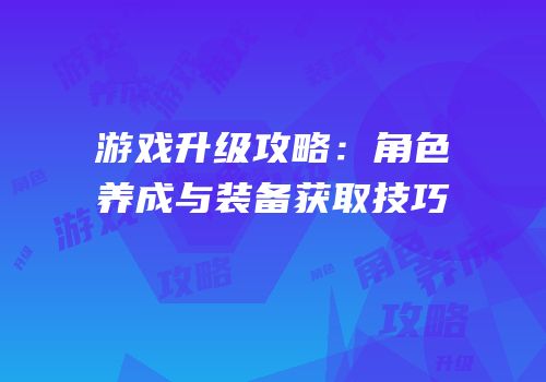 游戏升级攻略：角色养成与装备获取技巧