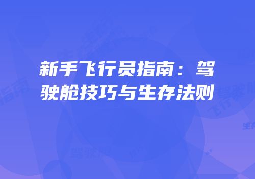 新手飞行员指南：驾驶舱技巧与生存法则