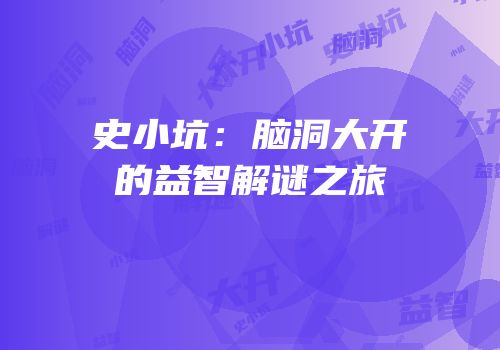 史小坑：脑洞大开的益智解谜之旅