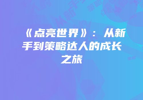 《点亮世界》：从新手到策略达人的成长之旅