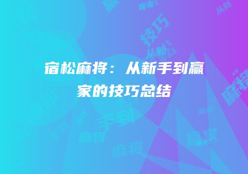 宿松麻将：从新手到赢家的技巧总结